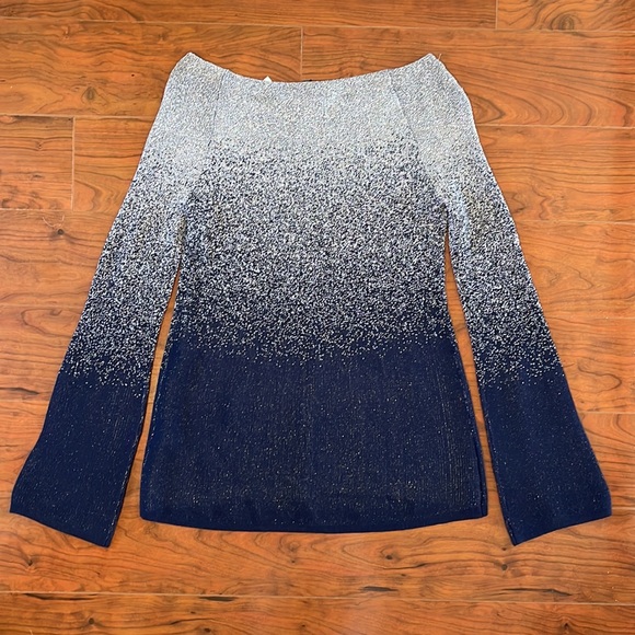 COPY - NWT WHBM Blue and Silver Sparkly Long Bell Sleeve Wide Neck Sweater Blou… - Picture 7 of 8